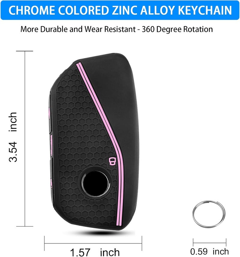 QBUC 2PCS for BMW Key Fob Cover, Soft Silicone Key Case for BMW 2024 2023 2025 7 Series IX I5 M60 X5 X7 X6 IX I7 Car Key Protector with Rings (3 Button,Pink) - Image 3